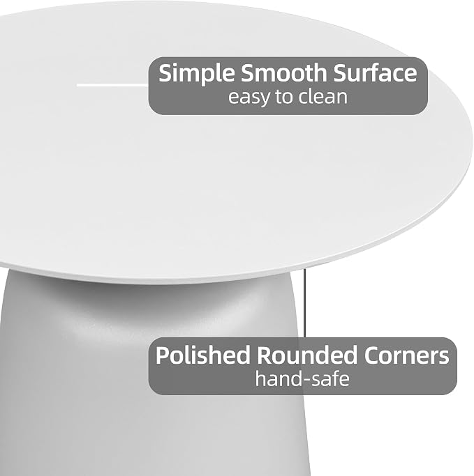 19.5" Round Pedestal Side Table, Stable Bell Base Modern Minimalist End Table, Small Coffee Accent Table for Living Room Bedroom Patio Balcony Indoor Outdoor, White