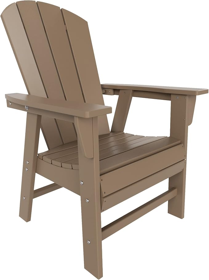 WestinTrends Malibu 5 Piece Adirondack Outdoor Dining Set, All Weather Poly Lumber Patio Table and Chairs Furniture Set, 43" Trestle Square Dining Table and 4 Adirondack Dining Chair, Weathered Wood