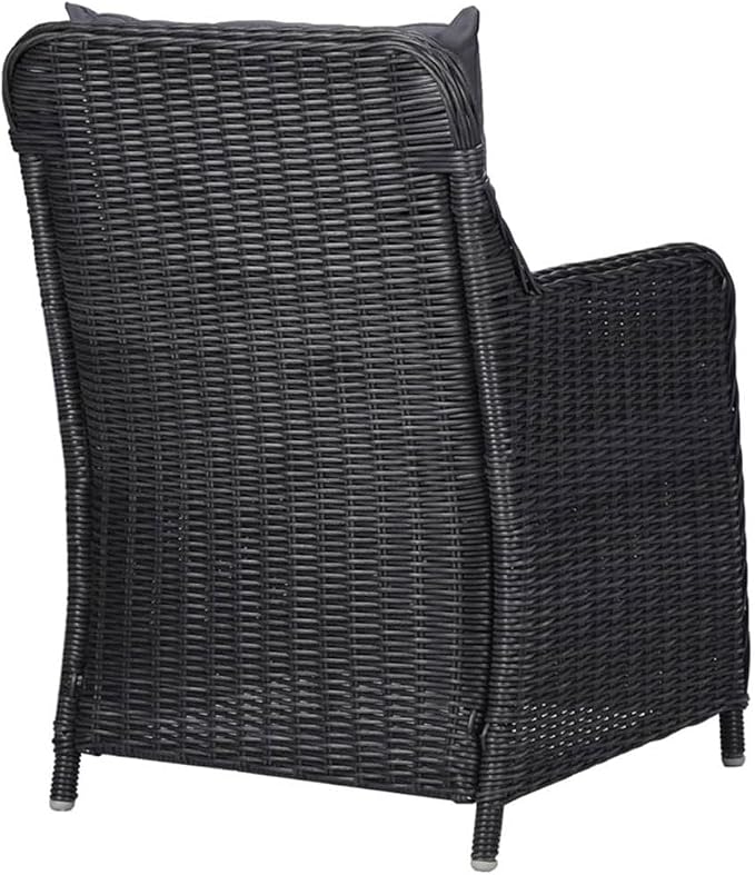 BOWERY HILL Outdoor Patio Dining Set, Black PE Rattan, 7-Piece, Includes Rectangular Table, 6 Chairs with Removable Cushion Covers, Powder-Coated Steel Frame, Seats 6, Modern Style for Garden or