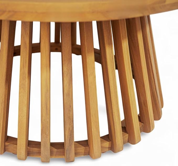 JIJIWANG 31.5" Outdoor Acacia Wood Patio Coffee Table for 2-4 Person, Round Coffee Table for Backyard, Lawn, Balcony, Teak Finish