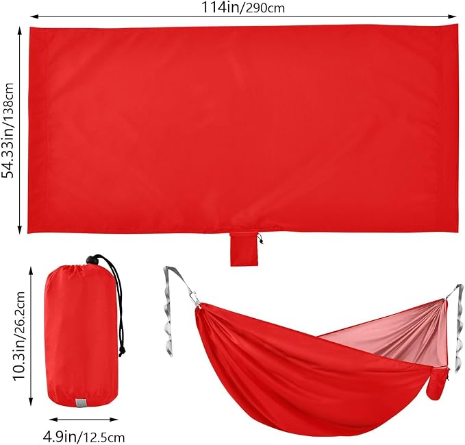 Red Solid Color Camping Hammock, Portable Lightweight Single Hammock with Tree Straps and Aluminum Carabiners, 114" x 54" Travel Hammock for Hiking Backpacking Beach