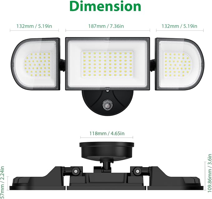 13000LM LED Flood Light Outdoor, Dusk to Dawn Security Light with Photocell, 130W Super Bright Hardwired Floodlight, 3 Adjustable Heads, IP65 Waterproof for Garage, Yard, Driveway, 6500K Daylight