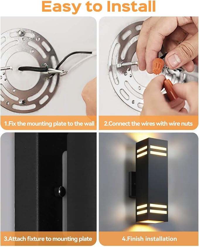 SHIMR Dusk to Dawn Outdoor Lighting, Modern Sconce, ETL Listed, 2 Pack | Black, Waterproof Aluminum Exterior Lighting Fixture, E26 Base, LED Bulbs Include, Up and Down Lights for Porch Garage Patio