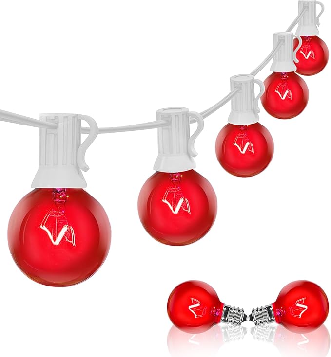 G40 Valentine’s Day Red Globe String Lights, 25Ft Outdoor Valentines Day Decorations Lights with 27 Incandescent Red Bulbs, Hanging Christmas Lights Waterproof for Patio Wedding Party Garden Balcony