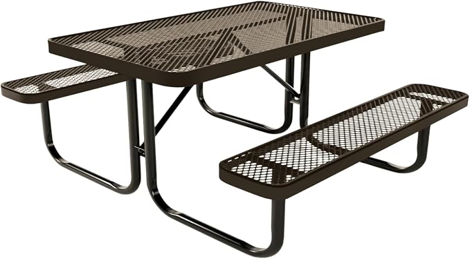 COATEDOUTDOORFURNITURE Heavy-Duty Portable Outdoor Kids Table, Expanded Metal Kids Picnic Table, Commercial-Grade Picnic Table, Made in America (4ft Rectangular, Childrens, Textured Brown)