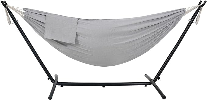 Lazy Daze Portable Hammock with Stand, Free Standing Hammocks for Indoor Outdoor Patio Yard, Has a Carrying Bag and Pillow, 9ft Hamacas Heavy Duty 2 Person Amaca 450 lbs Capacity(Light Gray)
