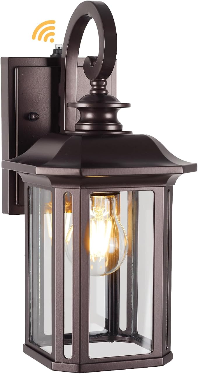 Dusk to Dawn Outdoor Wall Light Fixtures,19'' Outdoor Porch Sconces Lighting , Waterproof Wall Lanterns with E26 Sockets & Glass, Modern Oil Rubbed Bronze Outside Lights for Front Door Entryway Garage