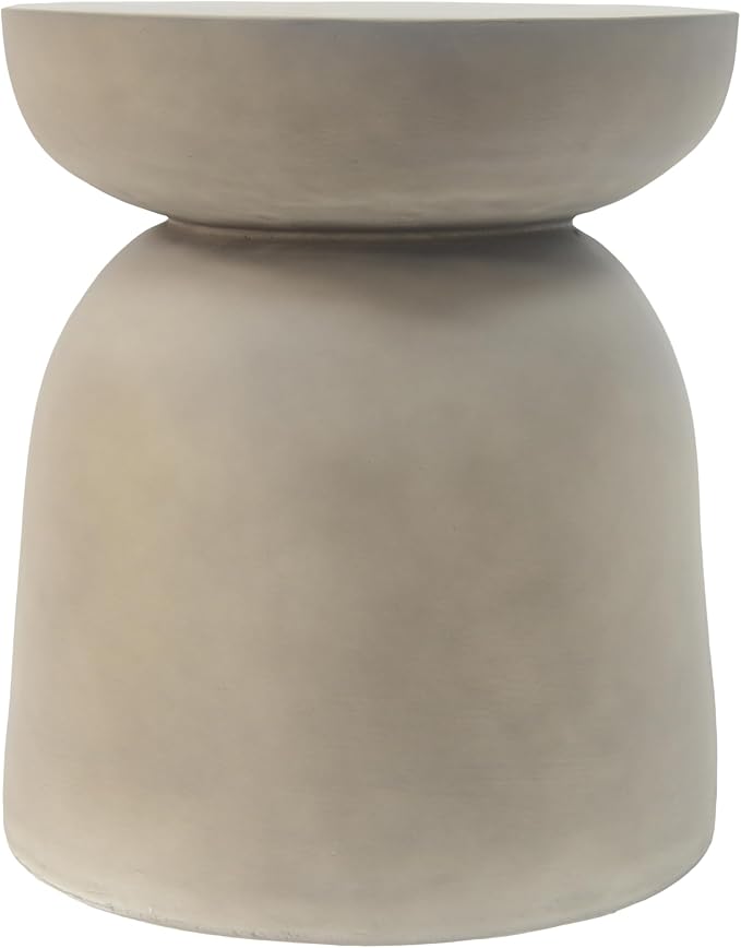 Outdoor Side Table Concrete End Table Faux Stone Side Tables Small Coffee Tables for Indoor Outdoor, Garden Stool Plant Stand for Porch, Backyard Patio, 15.75"*15.75" *18*Light Grey-Round