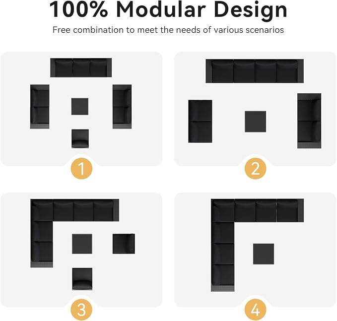 Aoxun Patio Furniture Set, 9 Pcs Outdoor Patio Furniture Sets with 4 in Thicken Cushion, Widen Armrests Wicker Outdoor Sectional for Backyard & Garden, Black
