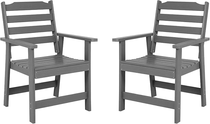 FUNBERRY Outdoor Dining Chairs Set of 2, HDPE Patio Chairs for Outside | Wood-Grain, HDPE All Weather, No Rot or Rust or Crack, UV Fade Shield, 330LBS Weight Capacity, Easy-Clean for Outside