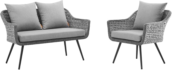 Modway EEI-3174-GRY-GRY-SET Endeavor 2 Piece Outdoor Patio Wicker Rattan Sectional Sofa Set, Gray