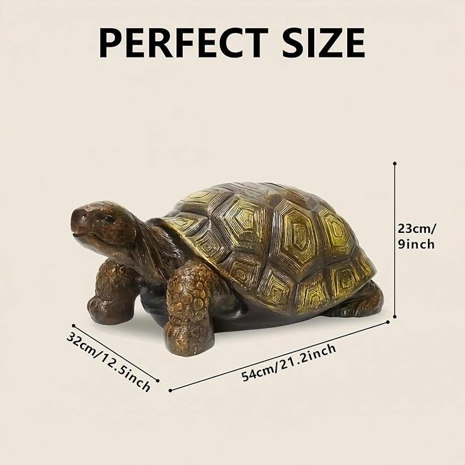 21.3" Large Turtle Garden Statue, Brown 2 | Realistic Resin Tortoise Sculpture, Outdoor Patio, Lawn & Yard Decor, Patio Seat, Simulated Art Piece
