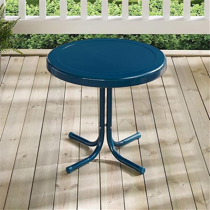 Pemberly Row Modern Steel Patio End Table, Navy Blue Finish, Powder-Coated Weatherproof Metal, 19 in Height, Pedestal Base, Outdoor Furniture for Patio, Balcony, or Porch Use