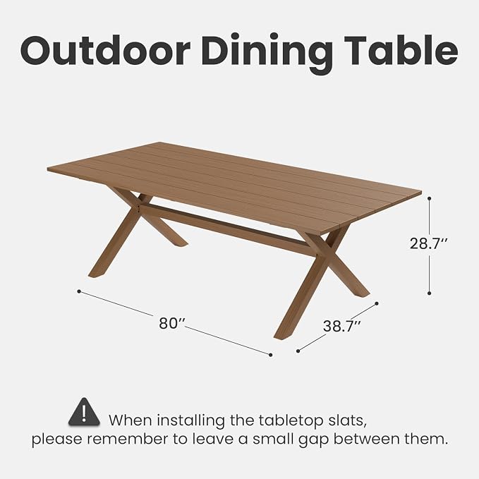 80" x 38" Outdoor Dining Table, Rectangle Patio Table with Slatted Tabletop for Backyard, Garden, Deck, Poolside