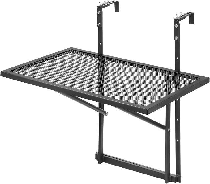 VEVOR Balcony Hanging Table, 24 x 16 inch Metal Folding Balcony Railing Table, 5-Level Adjustable, Fit Railing from 1" to 4.7", Serving for Outdoor Bar, Patio & Deck