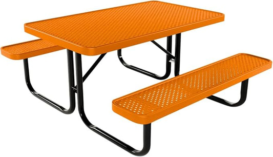 COATEDOUTDOORFURNITURE Heavy-Duty Portable Outdoor Kids Table, Punched Steel Kids Picnic Table, Commercial-Grade Picnic Table, Made in America (4ft Rectangular, Childrens, Orange)