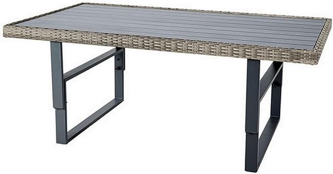 Benjara Foca 63 Inch Outdoor Rectangular Dining Table, Adjustable Height, Wicker