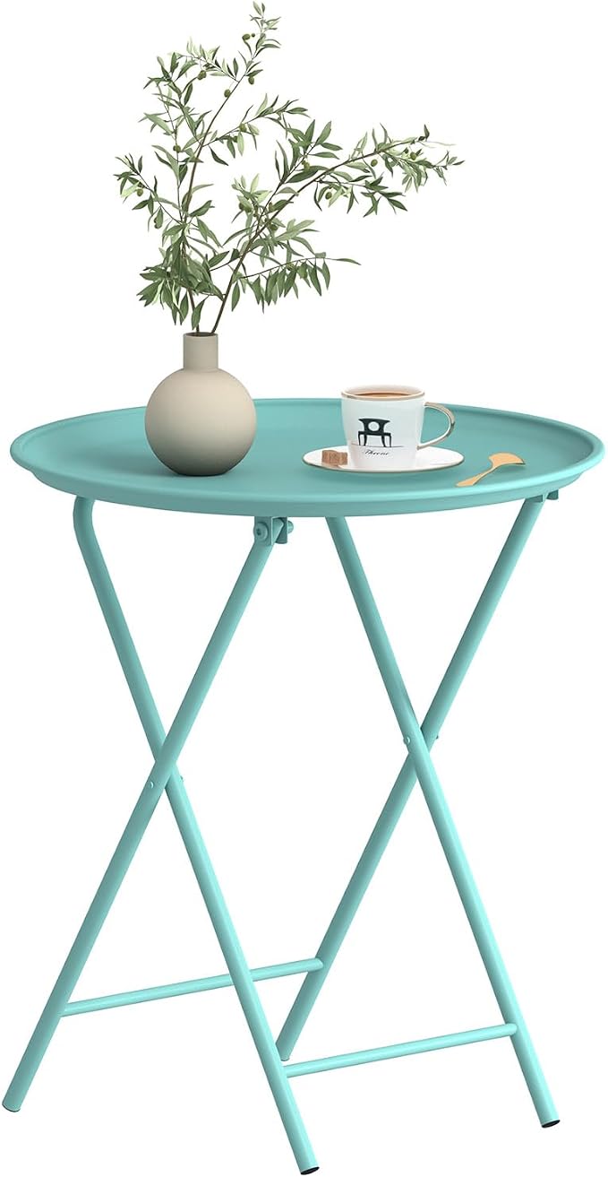 Garden 4 you Folding TV Tray Table, Metal Round Side Table, Green Dinner Table with Metal Frame, Modern Outdoor Tray Table for Living Room, Bedroom, Patio & Small Spaces, 1 Pack