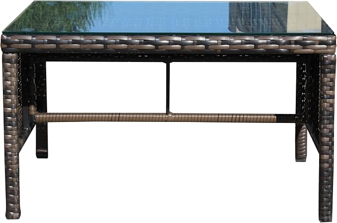 30.75" Outdoor Patio Side Table – Low Rectangle Coffee Table with Tempered Glass Top, Outdoor Wicker End Table for Backyard Deck Patio, 180 lbs Capacity, Brown