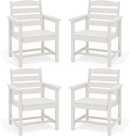 SERWALL Outdoor Dining Chairs Set of 4, All-Weather HDPE Patio Dining Chair with 19.7" Widened Seat, for Backyard, Garden, White