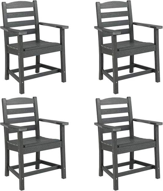 Tangkula Patio Dining Chairs Set of 4, HDPE All Weather Outdoor Chair w/Wide Armrests, Curved Seat, Wood Grain, Plastic Porch Chair for Backyard, Garden, Front Porch, Poolside (Gray, 4 Chairs)