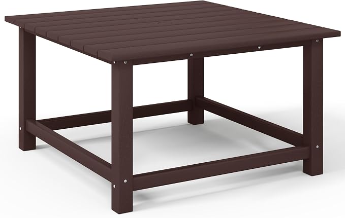Costaelm Patio Conversation Table, Tatio Accent HDPE Outdoor Weather Resistant, Square Outdoor Porch Balcony Patio Drink Table for Outside, Pool, Backyard, Dark Brown