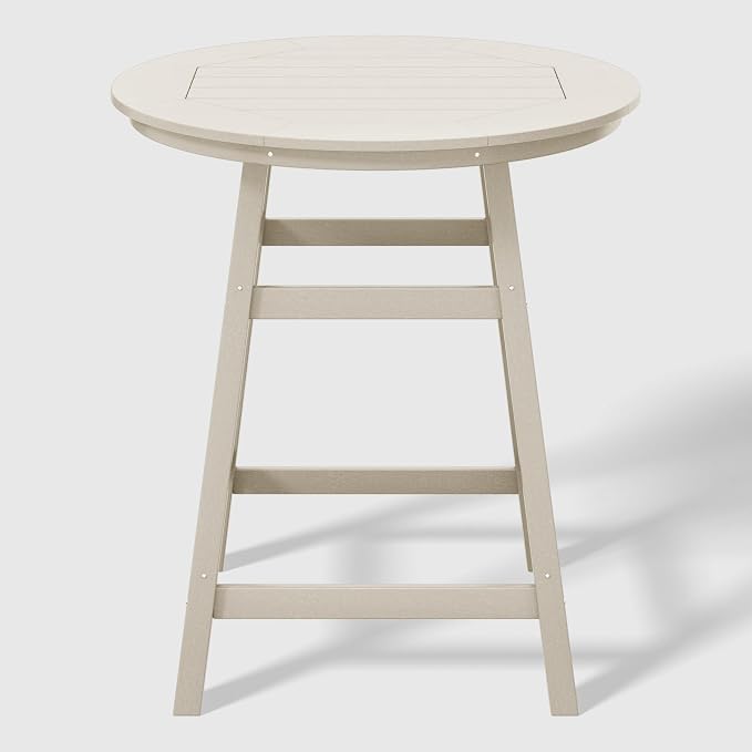 WestinTrends Outdoor 35" HDPE Round Patio Counter Height Bar Table, Sand