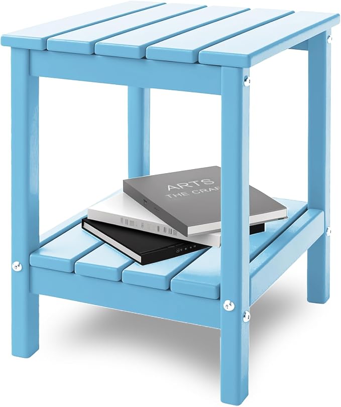 IVY&LANE Adirondack Outdoor Side Table | HDPE Plastic | Patio End Tables with Storage | 2-Shelf | Weather Resistant | Arctic | 14 x 13 Inches | for Outside Porch Deck Backyard Indoor