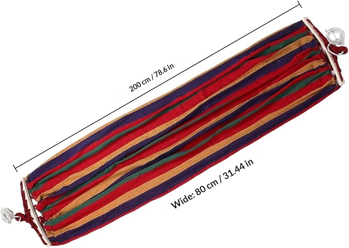 NUOBESTY Heavy Duty Outdoor Camping Hammock Bed with Canvas Material 200x80cm Striped Pattern, Anti-tip Design with Curved Rod and Duckbill Buckle, Single Person for Patio and Backyard Use