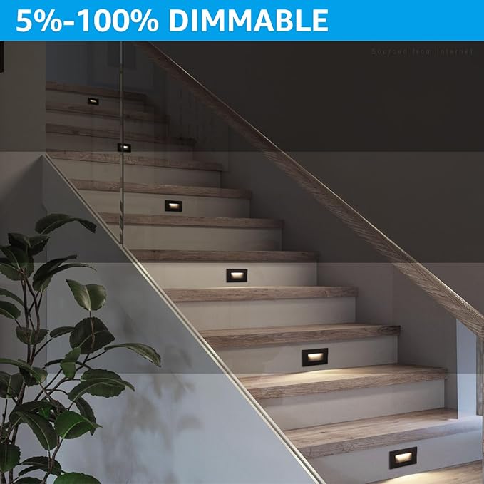 LEONLITE 3-Pack 5CCT 120V LED Step Lights, Horizontal, Oil Rubbed Bronze | 150LM, 5%-100% Dimmable, CRI90, ETL, Indoor Outdoor Stair Lights, Wet Location, 2700K/3000K/3500K/4000K/5000K, Aluminum