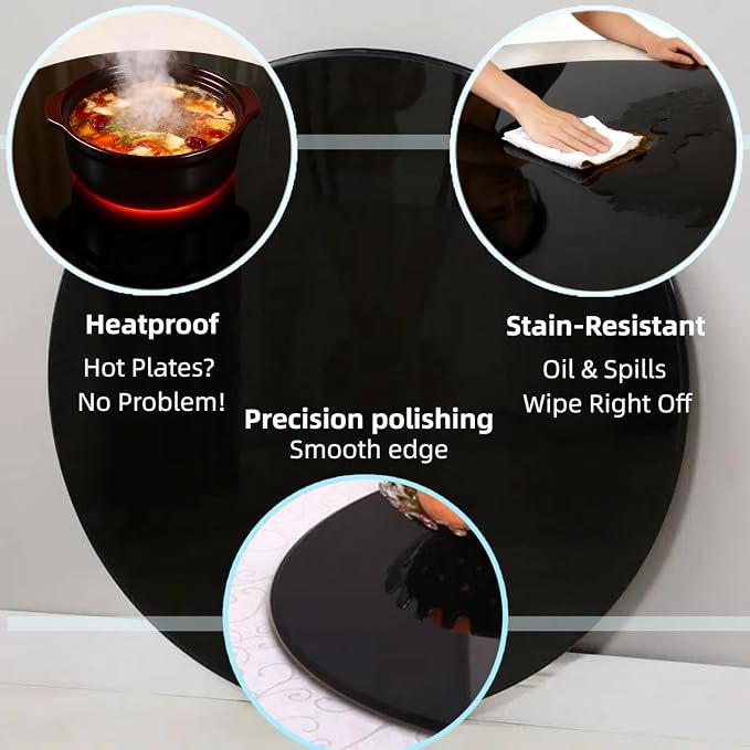 24 inch Round Glass Table Top - Black Tempered Glass Surface Protector - Safe 3/8" Thick Beveled Edge - Useful for Replacement,Dining Table, Patio, Coffee and End Table,Indoor & Outdoor