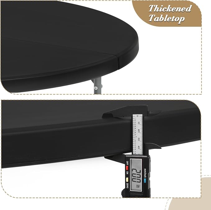 Athena Collection 4ft Folding Table, Indoor Outdoor Foldable Round Card Portable Plastic Craft Table with Lock & Handle, Collapsible Dining Desk for Commercial Party Camping, Black