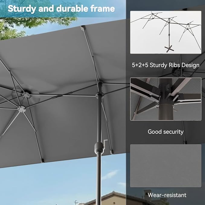 10 PCS Outdoor Patio Dining Set with 13.6ft Double-Sided Patio Umbrella,Patio Table and Chairs Metal Outdoor Patio Furniture Set,Dining Table Set with Swivel Chairs,Grey