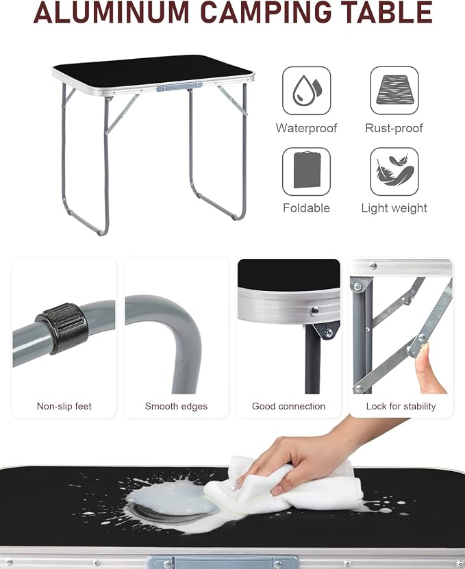 Outvita 2.3ft Portable Folding Camping Table, Outdoor Waterproof Picnic Table, Aluminum Lightweight Suitcase Foldable Table for Picnic BBQ Beach Dining