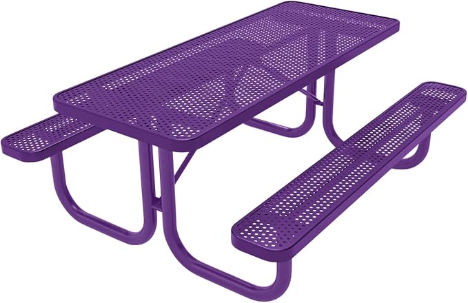 COATEDOUTDOORFURNITURE Heavy-Duty Portable Outdoor Picnic Table, Thermoplastic Coated Punched Steel Commercial-Grade Patio Furniture Made in America (6ft Rectangular, Purple with Purple Frames)