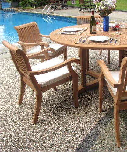 6 Seater Grade-A Teak Wood 7pc Dining Set: 60" Round Table and 6 Arbor Stacking Arm Chairs #TSDSAB3