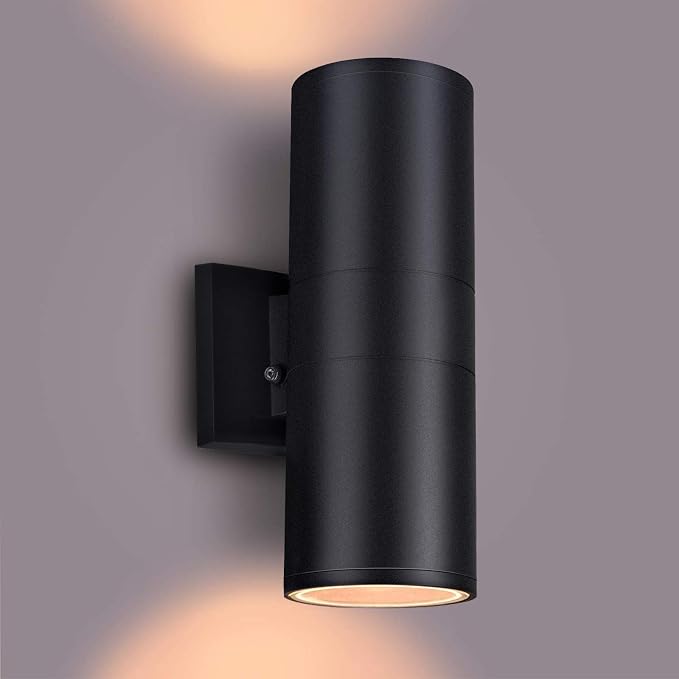Dusk to Dawn Outdoor Lighting, Cylinder Up Down Wall Sconce | Exterior Light Fixture Outdoor Wall Lights with A19 Bulbs Included, ETL Listed Black Fixture for Garage ,Porch,Front Door