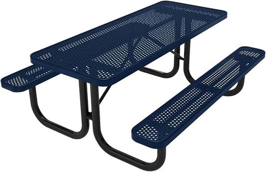 COATEDOUTDOORFURNITURE T6-P-TXTDBL Heavy Duty Rectangular Portable Picnic Table, 6 Ft, Textured Dark Blue, Made in America