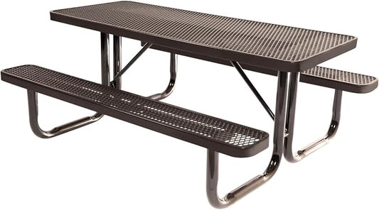 COATEDOUTDOORFURNITURE Heavy-Duty Portable Outdoor Picnic Table, Thermoplastic Coated Expanded Metal Commercial-Grade Patio Dining Furniture Made in America (6ft Rectangular, Brown)