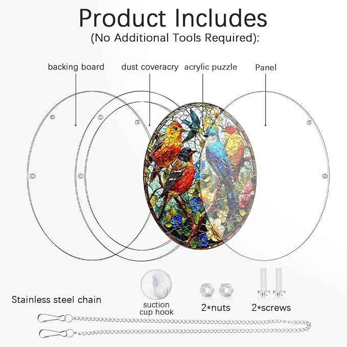 Acrylic Puzzle Suncatcher, Birds & Flower Sun Catcher Jigsaw Puzzle Window Hanging, Acrylic Puzzles Kit Home Garden Decor, Mothers Day Birthday Gifts for Mom, Wife, Sisters, 7.87 inch