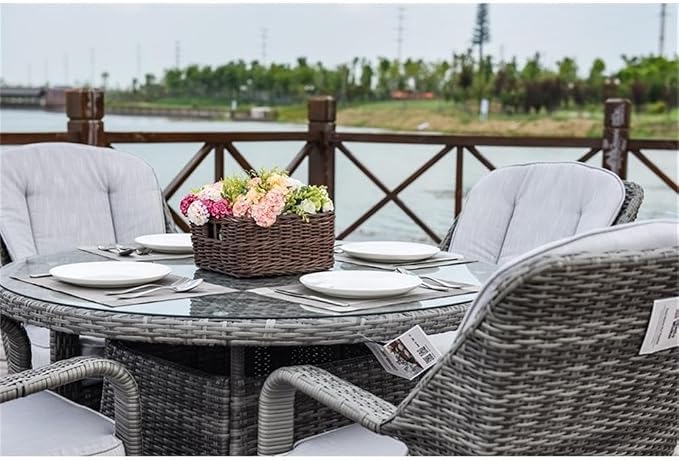 Patio 5-Pieces Gray Round Aluminum Rattan Outdoor Dining Set with Chairs
