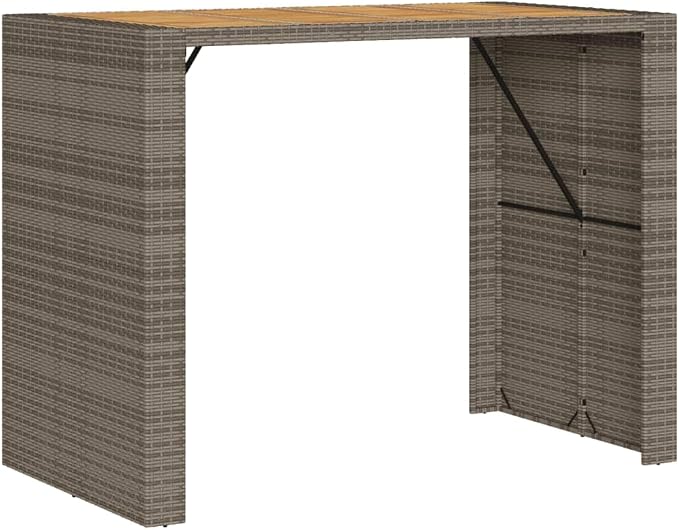 Grey Rectangular Bar Table Solid Acacia Wood Top Powder Coated Steel Frame Modern Outdoor Furniture for Garden Patio Balcony