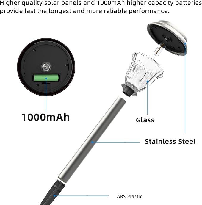 DERAYSION Solar Lights Outdoor Waterproof, Brushed Stainless Steel Glass Solar Pathway Lights, Auto On/Off Long-Lasting Outdoor Solar Lights for Garden, Landscape, Path, Yard 6 Pack | Brushed Stainless Steel Dusk to Dawn Long-Lasting Waterproof Outdoor...
