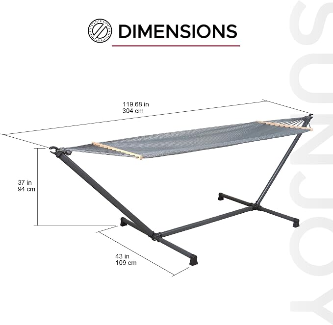 SUNJOY Portable Hammock with 10FT Heavy Duty Steel Stand and Spreader Bars - Ultra-Light 24.25 lbs - Portable Single Person Hammock with Stand for Outdoors, Outside, Backyard, Patio