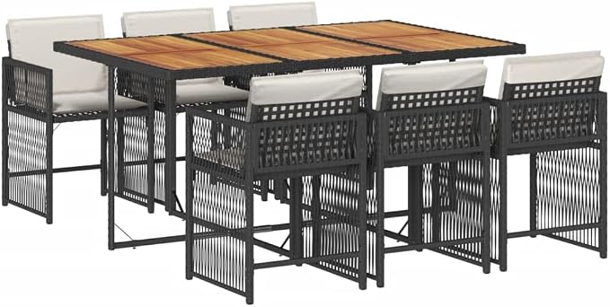 7 pcs Set Outdoor Dining Set & Patio Dining Set Black Synthetic Poly Rattan Outdoor Patio Furniture Set Balcony Furniture for Front Porch Lawn Backyard 41.7 x 64.9 x 28.7 in