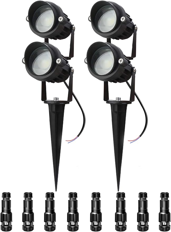 LAVAED 10W Landscape Lighting 12/24V Low Voltage Landscape Lighting LED Outdoor Spotlights 1000LM Waterproof Garden Uplights for Pathway,Patio,Yard,Flag,Tree(4Pack with Connectors)