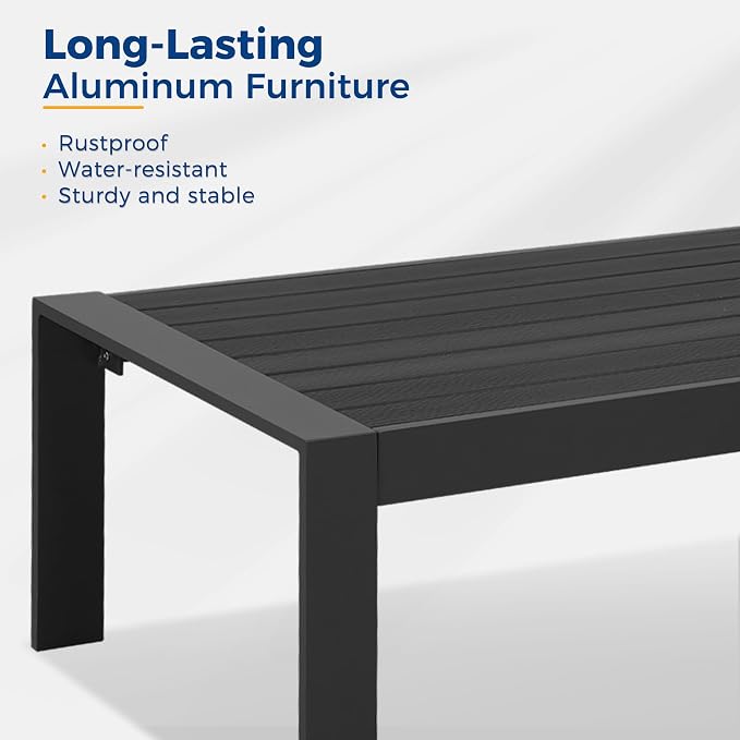 Wisteria Lane Aluminum Outdoor Furniture Patio Coffee Table, All-Weather Outdoor Metal Coffee Table, Modern Rectangle Coffee Table for Balcony, Garden, Black