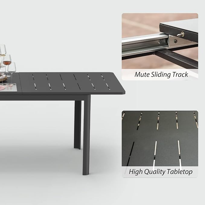 Domi Extendable Aluminum Outdoor Dining Table, 65" - 95" Metal Patio Dining Table for 6-8 Person Patio Garden Backyard Porch Lawn Bistro Furniture (Dark-Brown)