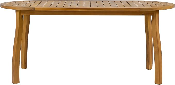 Christopher Knight Home Elva Acacia Wood Dining Table Set for 6, Solid Wood Outdoor Dining Set for 6, Weather Resistant 7 Piece Oval Patio Dining Table and Chair Set with Slatted Design, Teak
