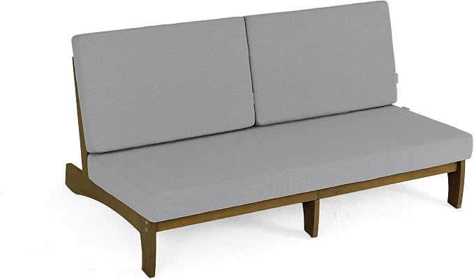 Outdoor Furniture Patio Couch, Weather Resistant 3-Seater Patio Sofa with Removable Cushion, Teak Wood Frame for Porch & Backyard Seating - Grey